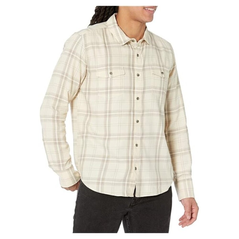 PAIGE Evertt check-print long-sleeve shirt in Light beige Size S